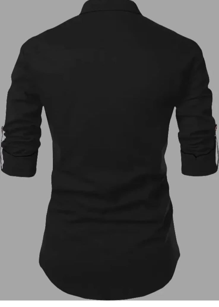 Men's Black Designer Shirt with Tribal Chest Print – Mandarin Collar | Slim Fit Casual Wear