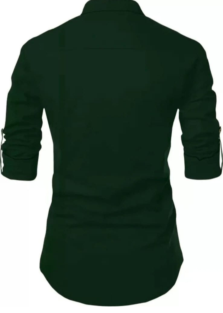 Men's Dark Green Designer Shirt with Tribal Chest Print – Mandarin Collar | Slim Fit Casual Style