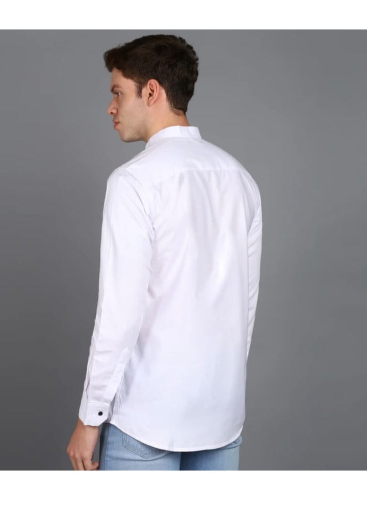 Classic White Mandarin Collar Shirt for Men
