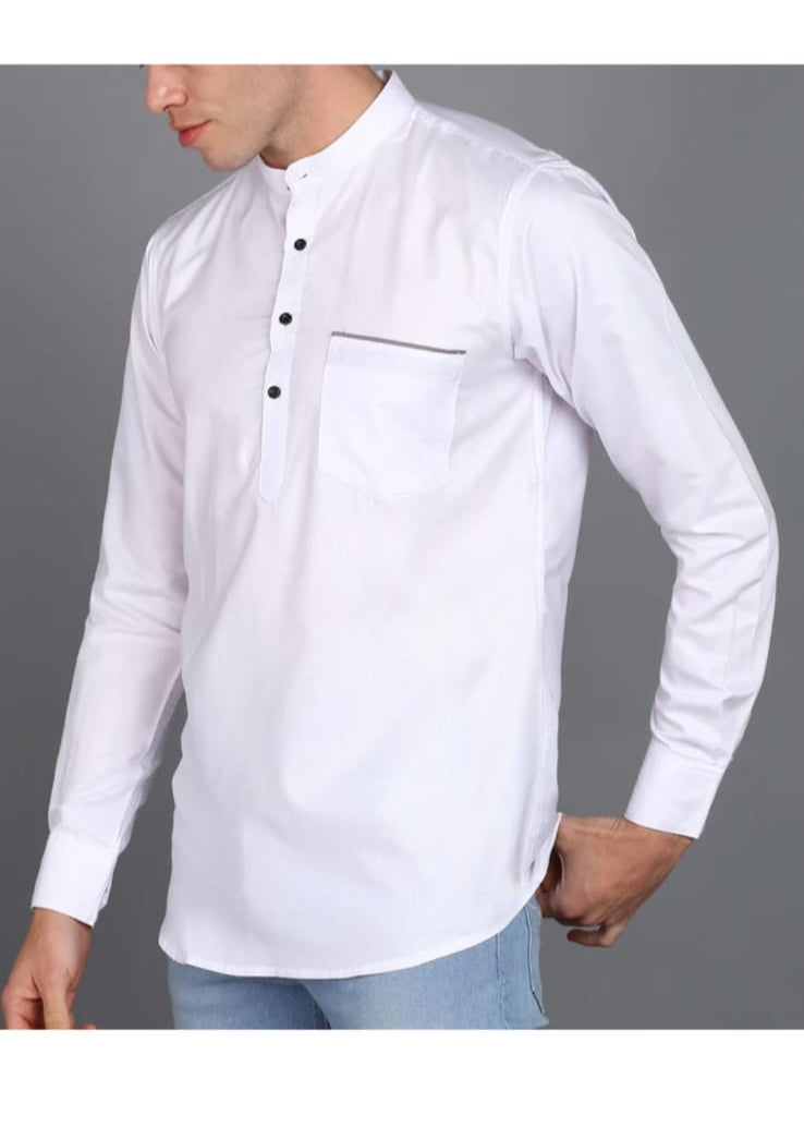 Classic White Mandarin Collar Shirt for Men