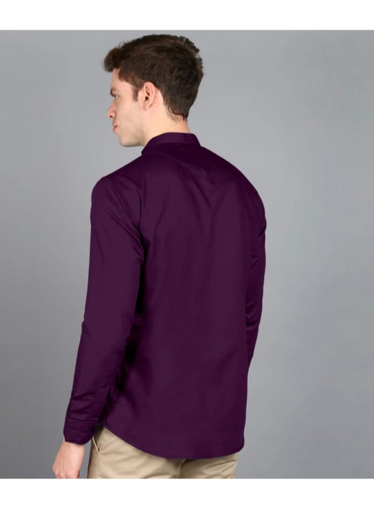 Deep Purple Mandarin Collar Shirt for Men