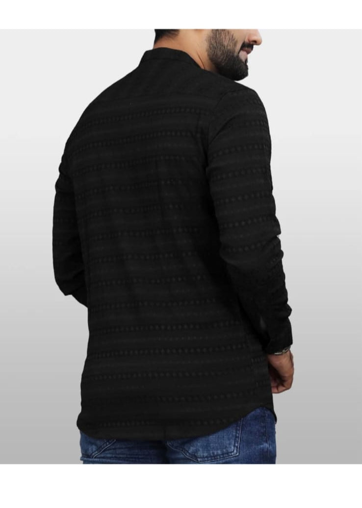 Classic Black Textured Kurta Shirt for Men