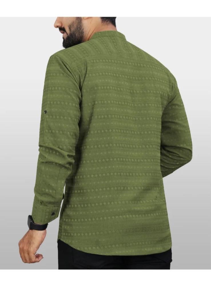 Olive Green Textured Kurta Shirt for Men