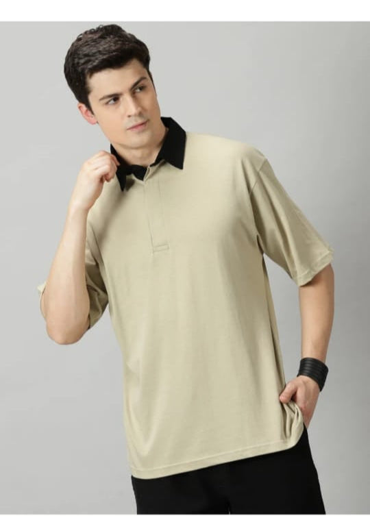 men solid polo neck t shirt