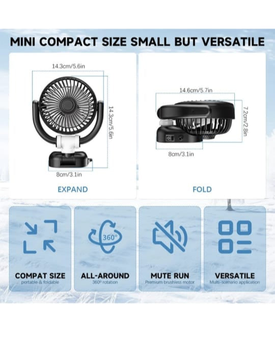 portable car fan 2024 upgrade usb fan for car strong wind 360