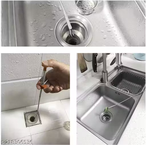 krupasadhya Sink Cleaning Pipe Drain Cleaner Hair Catcher Wire for Kitchen Drainer Spring Stick Strainer Cleaning Tool (1 Pcs) - 90 cm