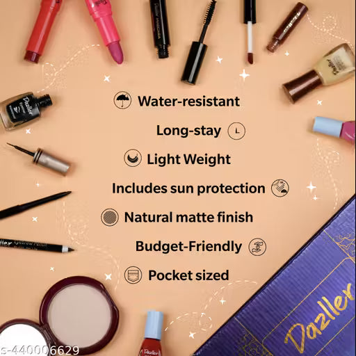 Dazller New Mini Glam Kit | 11-in-1 | Full face makeup | Pocket-sized | Budget-friendly | Water-resistant | Lightweight | Sheer Matte | Honey R31 (Fair)