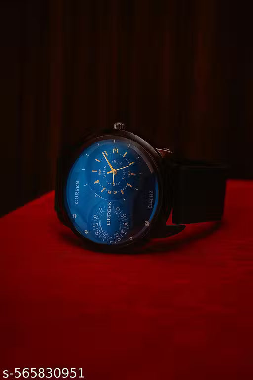 Men's Analog Quartz Wrist Watch | Black Dial Sporty Look | Trendy Silicone Strap Watch for Men | Dual Subdial Design