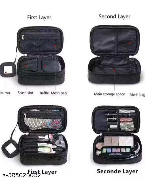 Name: Makeup Bag, Portable Cosmetic Bag, Large Capacity Travel Makeup Organizer, Leather Cosmetic Brush Case for Women Toiletry Bag for Girls with Handle and Divider