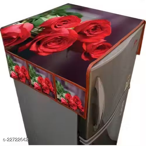 CRAFTEAL'S Present digital printed fridge top cover with 6 pocket 3 on each side Color:- White