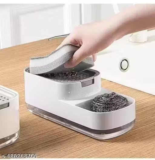 2 in 1 Soap Dispenser /Soap Pump Dispenser and Sponge Holder With 1 Cleaning Sponges and scrubber For Kitchen , Kitchen Liquid Dispenser, Dish Wash , Cleaning Soap Dispenser