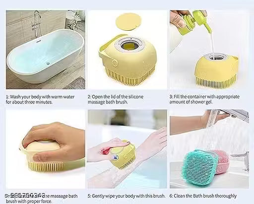 1 bath belt + 1 body brush back scrubber cleanser shower loofah best for face skin cleansing soft silicone handle scrub cleaner for men women (Combo pack with bath brush) (Multicolor)
