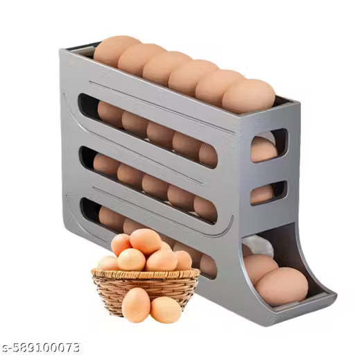 Egg Dispenser Automatic Rolling Tray Organizer, Holds 28 Eggs, Space Saving Refrigerator to Dining Table, Kitchen, Cabinets (Gray)