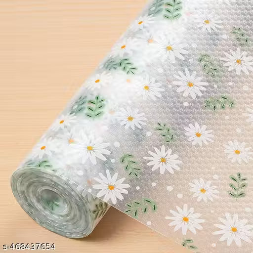 45* 150 cm Anti-Slip Kitchen Cabinet Drawer Shelf Mat Liner Sheets (45 cm x Roll) Waterproof Strong Table Mat for Bathroom, Fridge Mat Textured Multipurpose (Flower Leaves), Ethylene Vinyl Acetate
