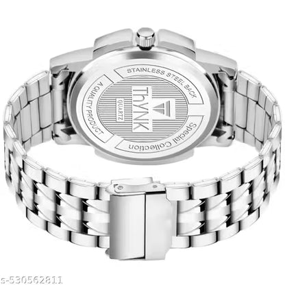 HYNK BLACK DAIL NEW DESIGNER ROUND STIANLESS STEEL SILVER ADJUSTABLE CHAIN Analog Watch - For Men
