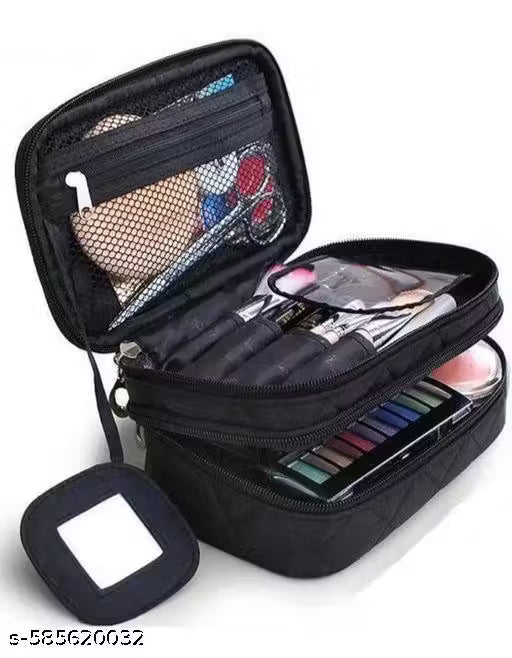 Name: Makeup Bag, Portable Cosmetic Bag, Large Capacity Travel Makeup Organizer, Leather Cosmetic Brush Case for Women Toiletry Bag for Girls with Handle and Divider