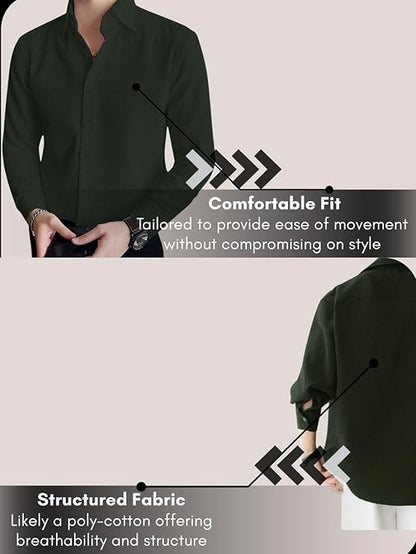 GRECIILOOKS Men's Formal Button Down Shirt – Slim Fit Shirt's for Men | Textured Long Sleeve Polycotton| Business & Meeting Ready (Available in Plus Size and Combo Pack of 2)