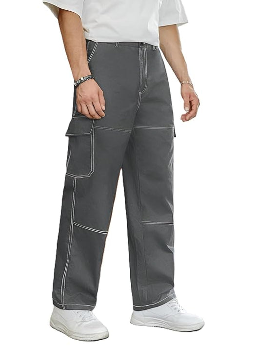 Ben Martin Men's Denim Cotton Cargo Jeans || Stretchable Baggy Fit || High Waist Loose Cargos for Men with Box Pockets || Stylish Gen-Z Streetwear || Sizes 28–40 || Black, Khaki, Grey &