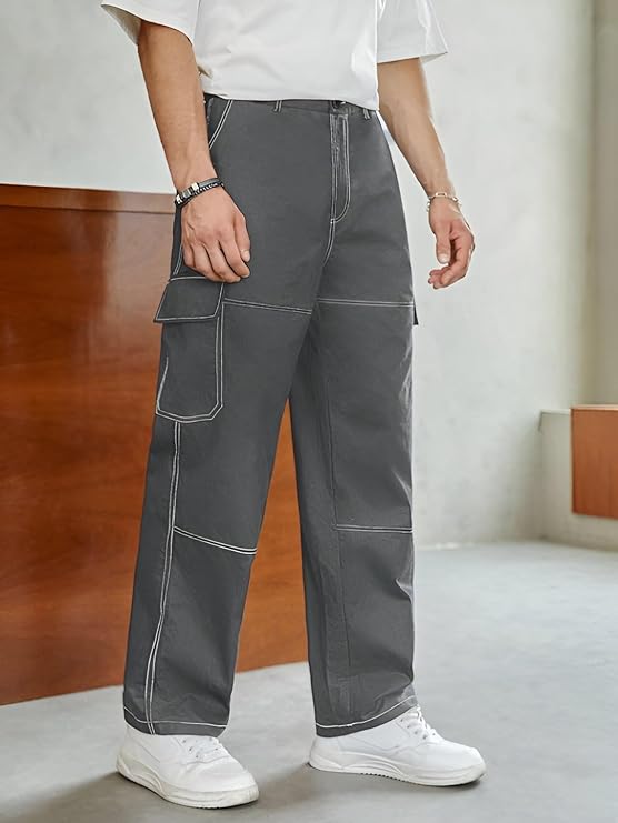 Ben Martin Men's Denim Cotton Cargo Jeans || Stretchable Baggy Fit || High Waist Loose Cargos for Men with Box Pockets || Stylish Gen-Z Streetwear || Sizes 28–40 || Black, Khaki, Grey &