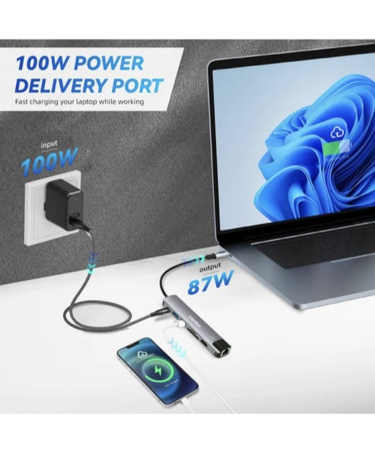 usb c hub with ethernate rj 45 7 in usb type c hub with 4k hdmi port and pd charging usb c 7 in 1  type c adapter  with hdmi