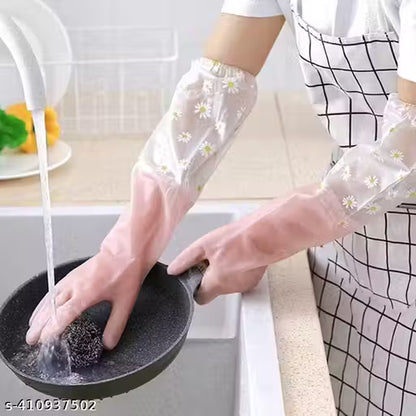 eusable Waterproof Household Latex Hand Gloves For Kitchen Dish Washing Laundry Cleaning Gardening And Sanitation, Pack of 1 Pair