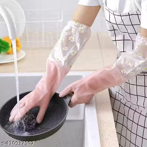 eusable Waterproof Household Latex Hand Gloves For Kitchen Dish Washing Laundry Cleaning Gardening And Sanitation, Pack of 1 Pair