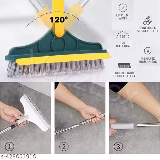 Bathroom Cleaning Brush with Wiper Tiles Cleaning Brush Floor Scrub Bathroom Brush with Long Handle 120° Rotate Bathroom Floor Cleaning Brush Home Kitchen Cleaning Mop… (2 in 1 Brush)