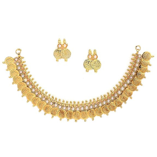 ZENEME Gold Plated Laxmi Temple Jewellery Set For Women & Girls