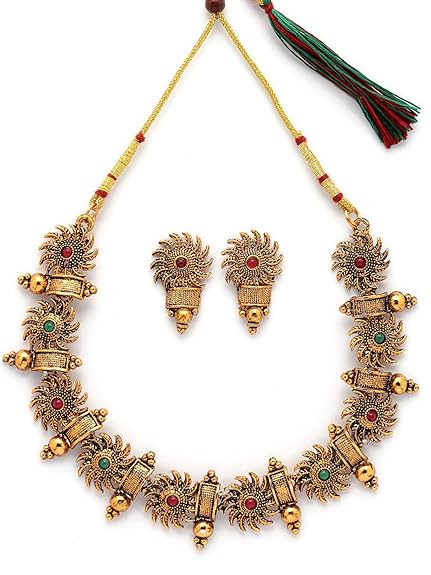 Sukkhi Indian Traditional 18k Gold Plated Red Green Choker Necklace with Studs Earring Jewellery Set for Women & Girls