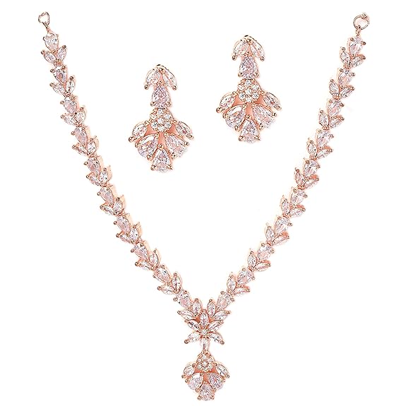 ZENEME Jewellery Set Rose Gold Plated Necklace Set for Women & Girls