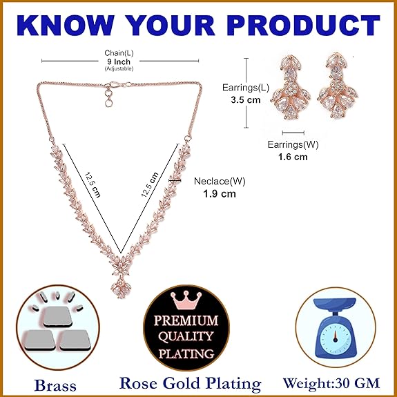 ZENEME Jewellery Set Rose Gold Plated Necklace Set for Women & Girls