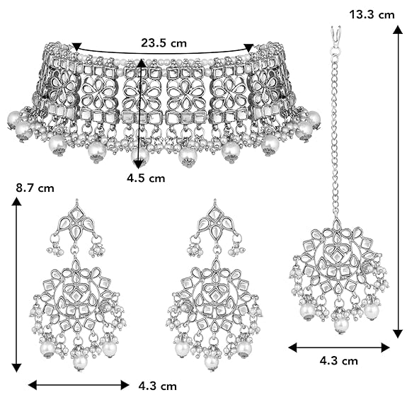 Peora Ethnic Indian Traditional Jewellery Kundan Choker Necklace Earring Maang Tikka Set Gift for Women Girls