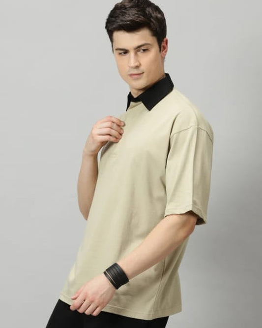 men solid polo neck t shirt