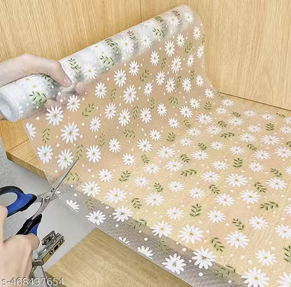 45* 150 cm Anti-Slip Kitchen Cabinet Drawer Shelf Mat Liner Sheets (45 cm x Roll) Waterproof Strong Table Mat for Bathroom, Fridge Mat Textured Multipurpose (Flower Leaves), Ethylene Vinyl Acetate