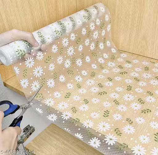 45* 150 cm Anti-Slip Kitchen Cabinet Drawer Shelf Mat Liner Sheets (45 cm x Roll) Waterproof Strong Table Mat for Bathroom, Fridge Mat Textured Multipurpose (Flower Leaves), Ethylene Vinyl Acetate