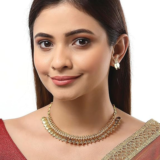 ZENEME Gold Plated Laxmi Temple Jewellery Set For Women & Girls