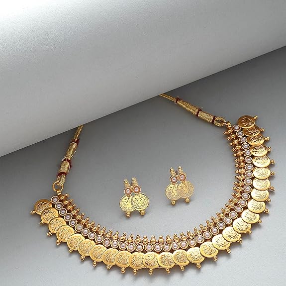 ZENEME Gold Plated Laxmi Temple Jewellery Set For Women & Girls