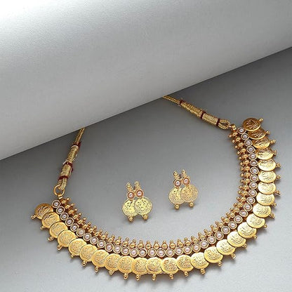 ZENEME Gold Plated Laxmi Temple Jewellery Set For Women & Girls