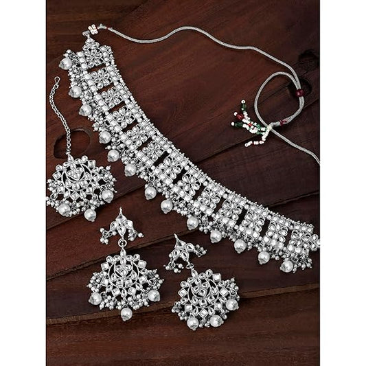 Peora Ethnic Indian Traditional Jewellery Kundan Choker Necklace Earring Maang Tikka Set Gift for Women Girls