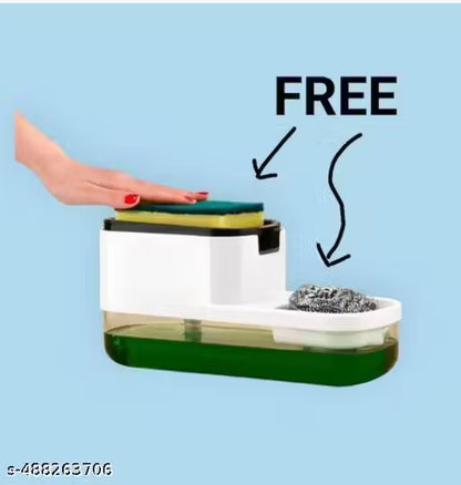 2 in 1 Soap Dispenser /Soap Pump Dispenser and Sponge Holder With 1 Cleaning Sponges and scrubber For Kitchen , Kitchen Liquid Dispenser, Dish Wash , Cleaning Soap Dispenser