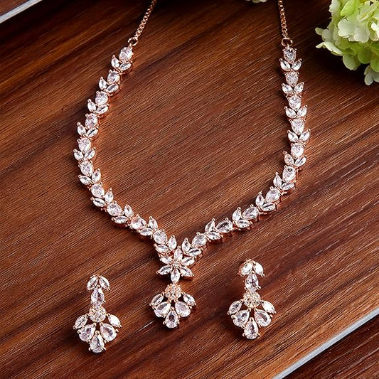 ZENEME Jewellery Set Rose Gold Plated Necklace Set for Women & Girls