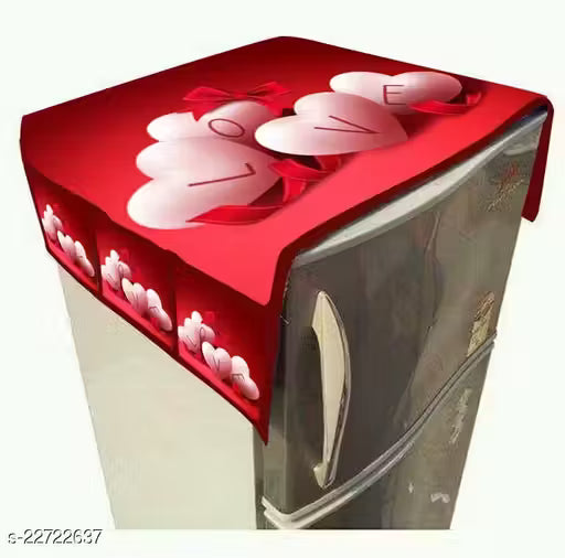 CRAFTEAL'S Present digital printed fridge top cover with 6 pocket 3 on each side Color:- White