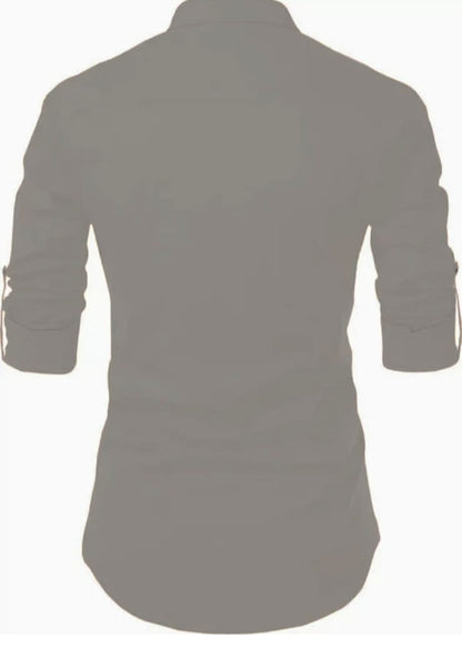 Men's Grey Designer Shirt with Tribal Print – Stylish Mandarin Collar | Slim Fit Casual Wear