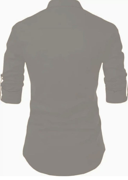 Men's Grey Designer Shirt with Tribal Print – Stylish Mandarin Collar | Slim Fit Casual Wear