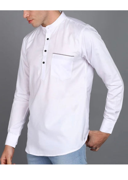 Classic White Mandarin Collar Shirt for Men