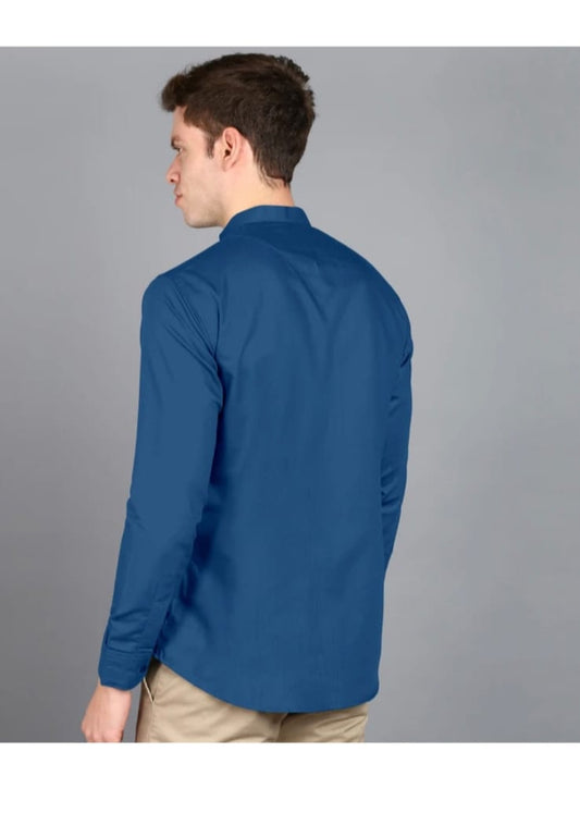 Classic Blue Mandarin Collar Shirt for Men