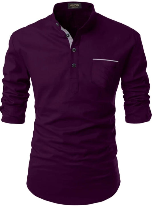 Deep Purple Mandarin Collar Shirt for Men
