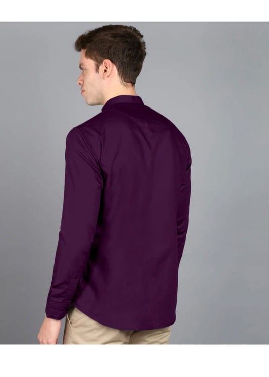 Deep Purple Mandarin Collar Shirt for Men