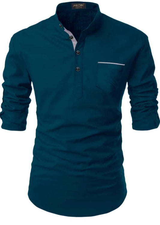 Classic  mix  Blue Mandarin Collar Shirt for Men