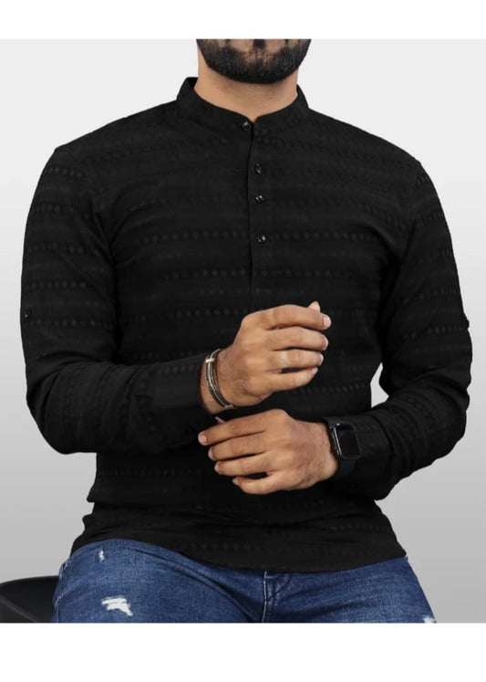 Classic Black Textured Kurta Shirt for Men